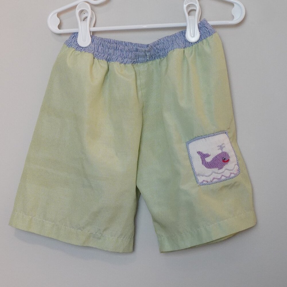 Boutique Whale Smock Boys Swim Trunks Green Stripes Size 3T
